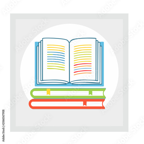 Open book and stack of books illustration