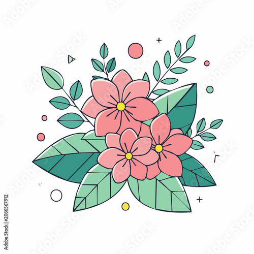 Pink Flowers and Green Leaves Illustration