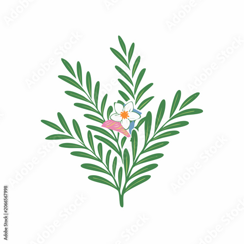 Stylized Greenery with a Single Flower and Abstract Shapes