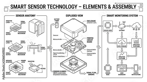 Smart sensor technology elements and assembly system diagram.