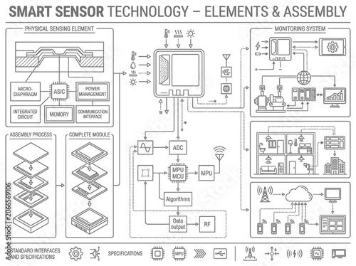 Smart sensor technology elements and assembly technical schematic.
