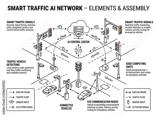Smart traffic AI network elements and assembly schematic.
