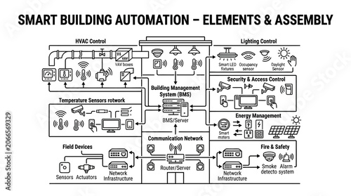 Technical schematic for smart building management elements.