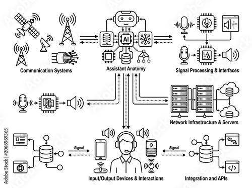 Virtual assistant communication network and signal processing diagram.