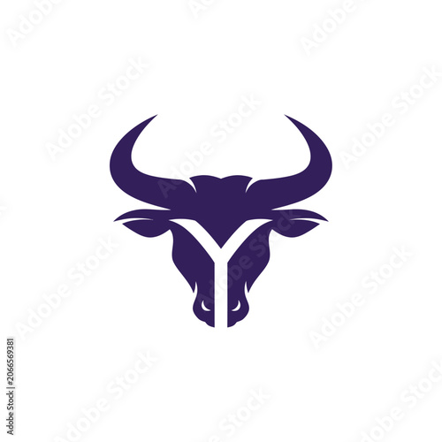 Photography Dark purple stylized bull's head logo with horns on white background