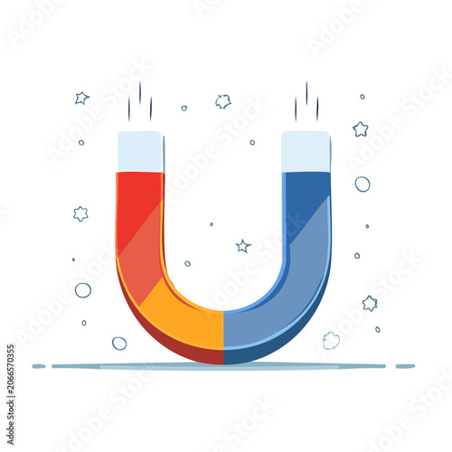 Horseshoe magnet with colorful poles and stars
