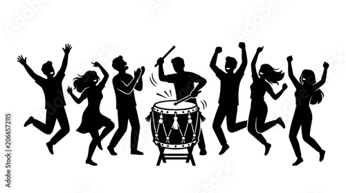 Konstfotografi Silhouette of people celebrating with traditional percussion instrument