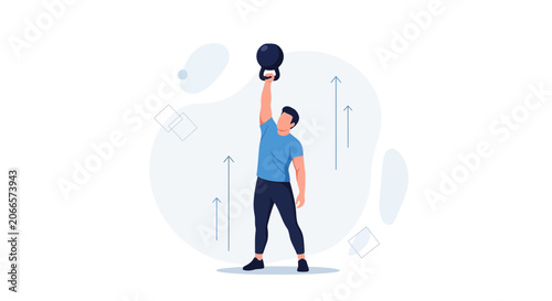 Man performing kettlebell swing, vector illustration symbolizing fitness, strength, and progress