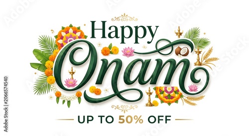Happy onam sale banner poster discount offer concept in illustration.