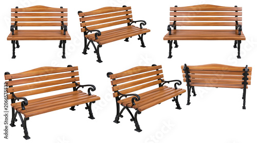 Canvas-taulu Wooden park benches with black metal legs and armrests