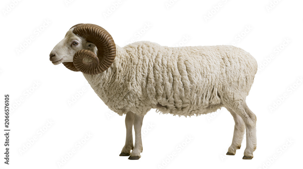 Fototapeta premium Ram with large curled horns and thick woolly fleece