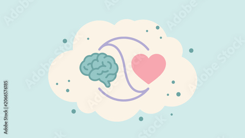 Tableau sur toile Vector illustration of brain and heart connection representing balance between l