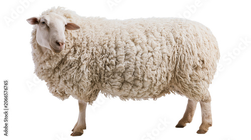 Obraz na plátně Fluffy white sheep with thick wool standing