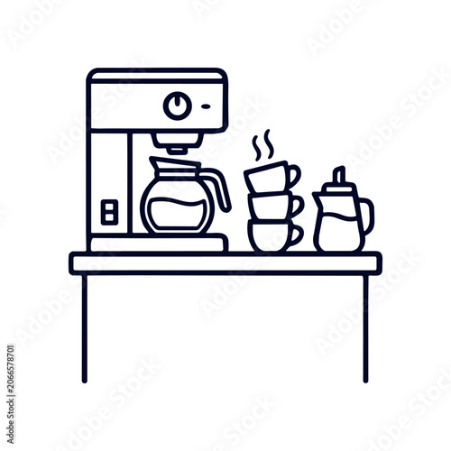 Coffee Maker With Cups On Counter.