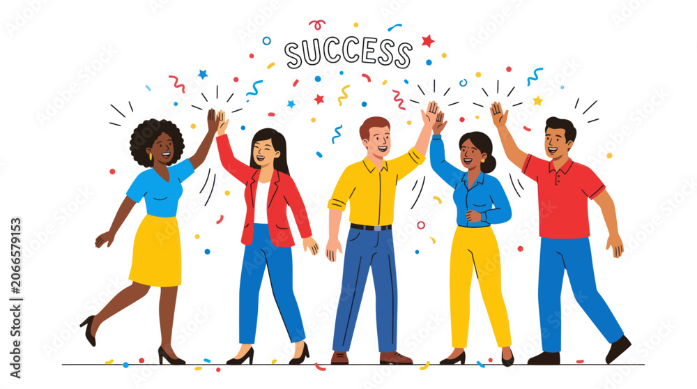 Obraz premium Happy professional team celebrating successful achievement together.