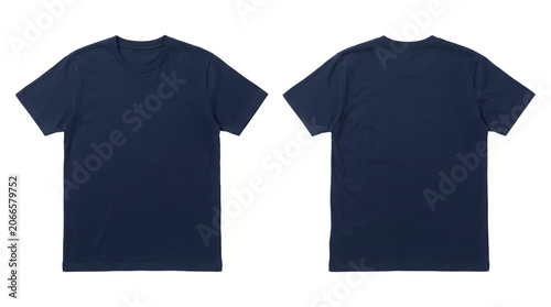 Bild auf Leinwand Front and back view of a plain dark navy blue cotton t-shirt with clothing