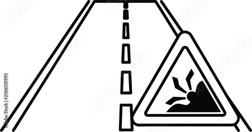 Road Sign Warning Landslide Black Isolated