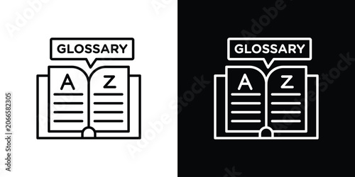 Photos Glossary icon set, black and white color designs