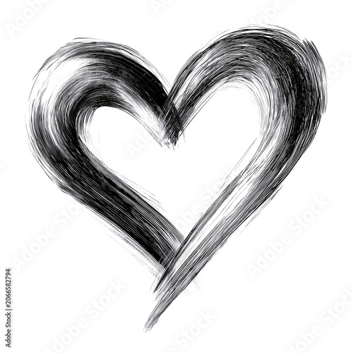 Hand drawn heart shape, artistic brush stroke black heart symbol isolated on transparent background, romantic design element for valentines day greeting card isolated on transparent background