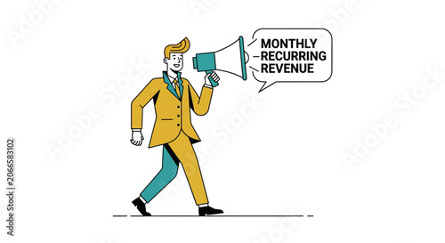 Businessman announcing monthly recurring revenue concept.