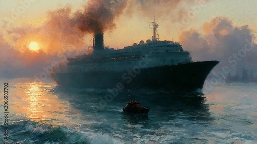 Majestic Ocean Liner at Golden Sunset