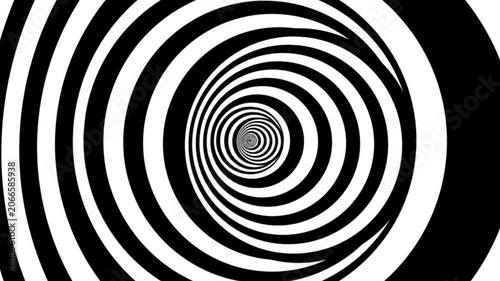 Hypnotic black and white concentric spiral tunnel loop video background 4K