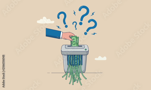 Fotografía Money shred, causing losing money, mistake or financial failure spending concept