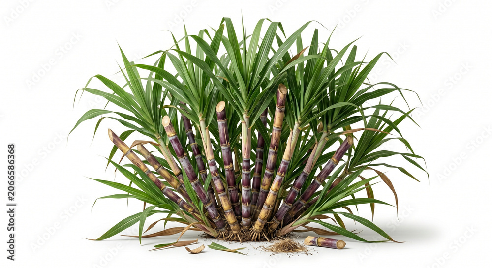 Fototapeta premium Fresh Sugarcane Stalks Isolated on White Background