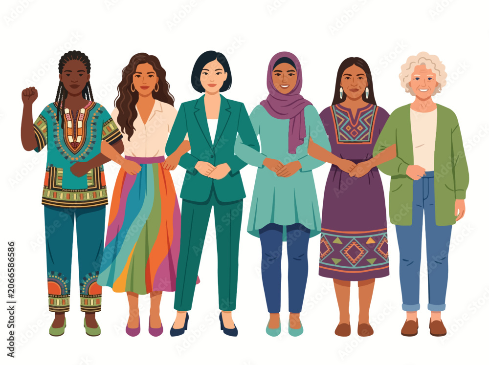Obraz premium Diverse Women Empowerment Equality Flat Vector Illustration