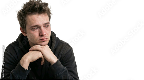 Depressed Young Man Crying With Tears On Face