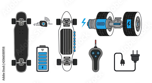 Cuadro en lienzo Electric longboard skateboard with battery and remote control set