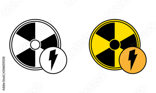 nuclear radiation hazard trefoil sign with lightning bolt energy, illustration of nuclear electricity icon vector