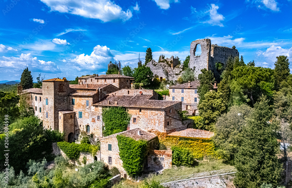 Naklejka premium View of Castello Montelifre' near San Giovanni d’Asso, in the province of Siena,Tuscany, Italy