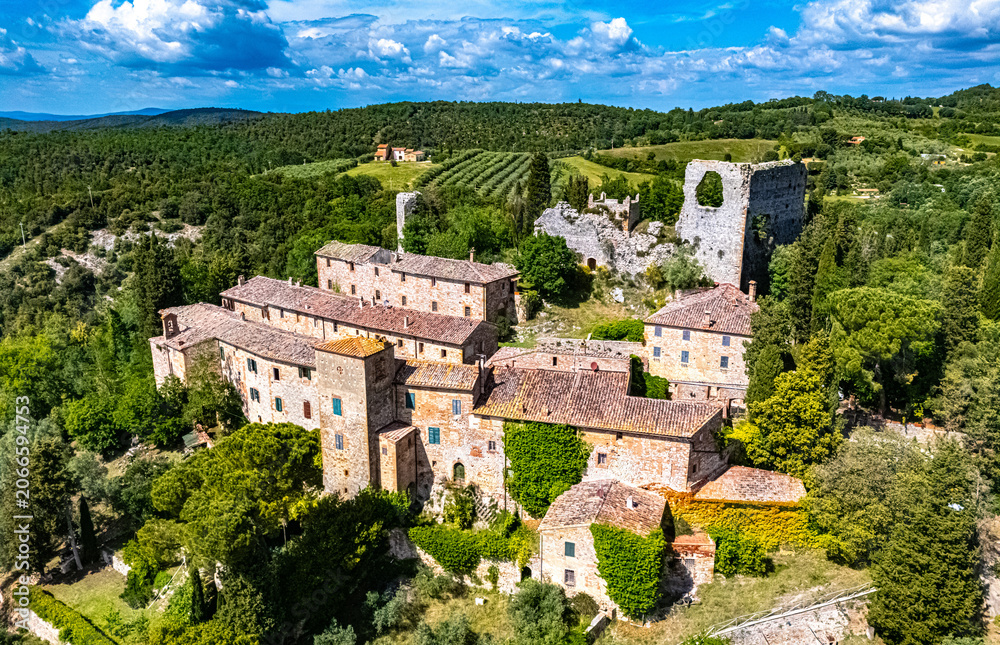 Naklejka premium View of Castello Montelifre' near San Giovanni d’Asso, in the province of Siena,Tuscany, Italy