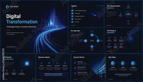 Digital transformation presentation slides for business technology pitch deck design