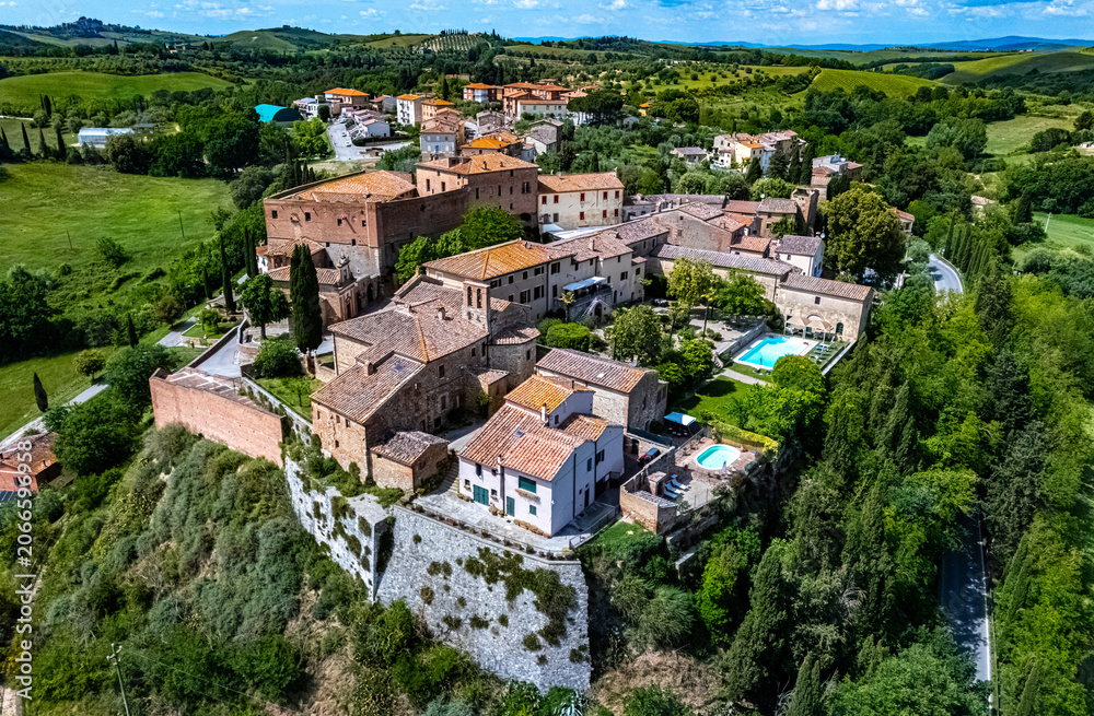 Naklejka premium View of San Giovanni d’Asso near Montalcino, in the province of Siena,Tuscany, Italy
