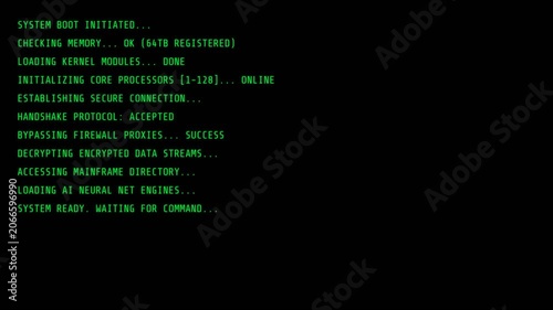 Hacker Terminal System Boot Sequence Scrolling Text Animation