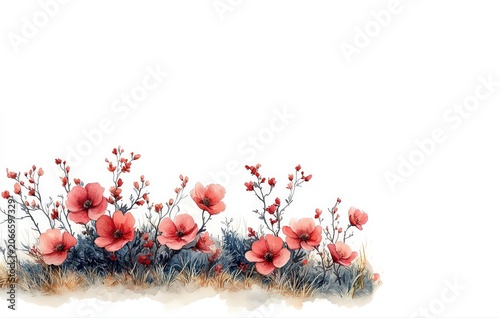 Spring Flower Bush, Watercolor Botanical Element, Isolated on White Background