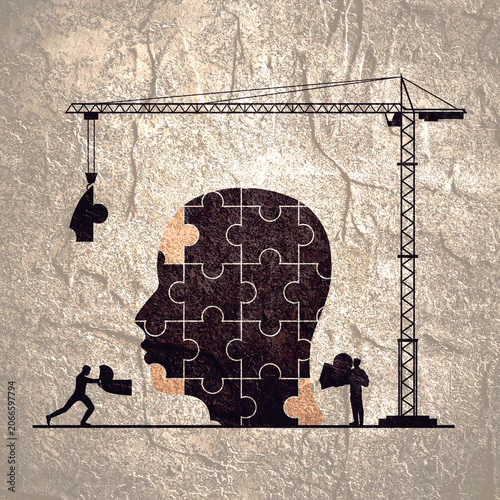 Empathy and emotional feeling support with understanding about other people problem situations person concept. Help in relationship crisis with psychological therapy. Head on construction site