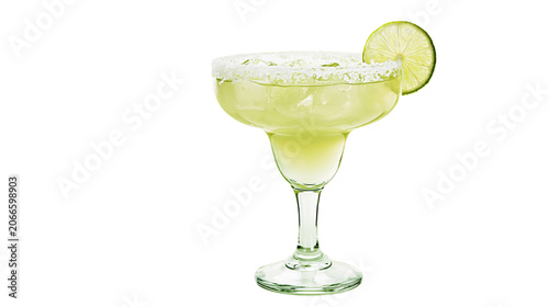 Margarita cocktail with salt rim and lime slice