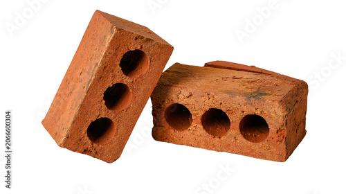 Tableau sur toile Two red clay bricks with three holes each