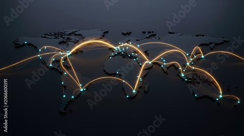 Global Network Connectivity Visualization with Light Trails and World Map