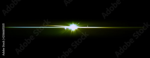 Lime Green Lens Flare Light Streak Overlay, Bright Cinematic Glow Beam, Abstract Optical Flash Effect, Futuristic Energy Burst, Horizontal Light Leak Background