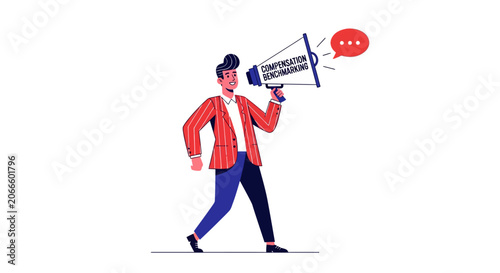 Man holding megaphone for announcement or protest.