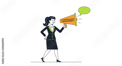 Confident woman speaking through megaphone illustration.