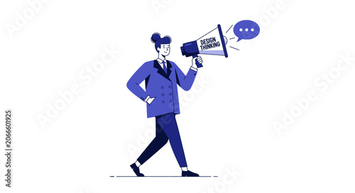 Business person using megaphone for announcement.