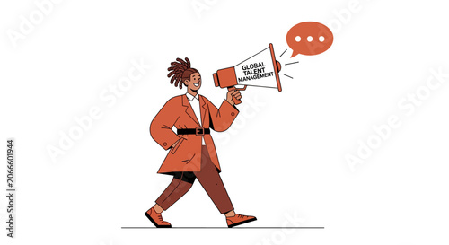Cartoon man holding megaphone with speech bubbles.