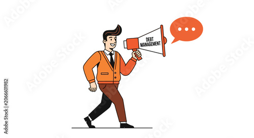 Businessman holding megaphone with speech bubble.
