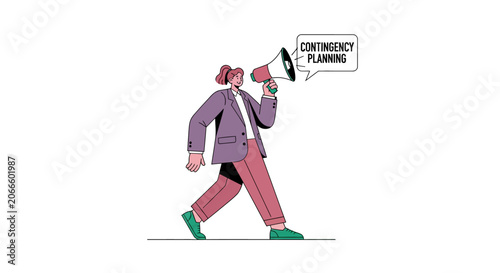 Businessman shouting with megaphone for announcement.
