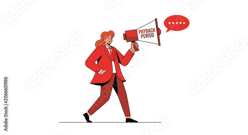 Red figure holding megaphone with speech bubble.